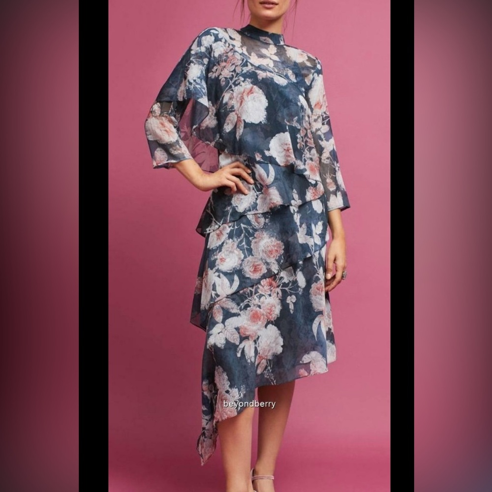 Anthropologie Navy Floral A-Line Skirt